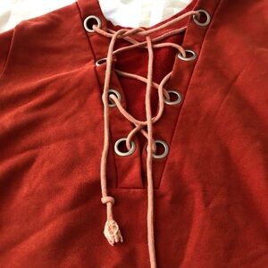 Very J Rust Lace-Up Sweater